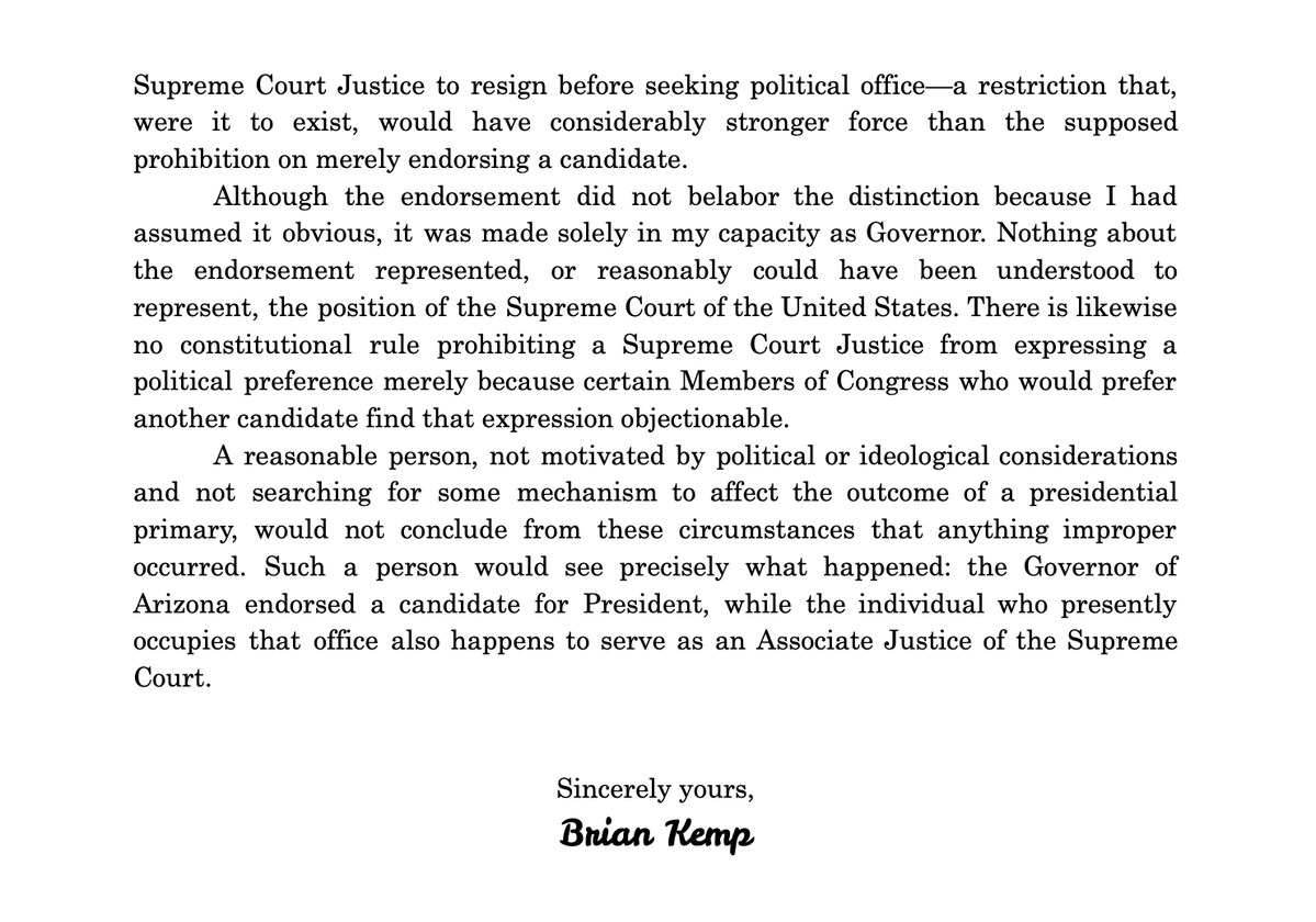 PoliSimCourts's tweet photo. Justice Kemp today sent a letter to congressional leaders @RosePGSim, @SMLKennedy, @NeoconHonoka, and @mockjackkennedy, responding to several recent statements concerning his endorsement of Katie Britt for President. @PoliGSim https://t.co/LfwGGaBQPF