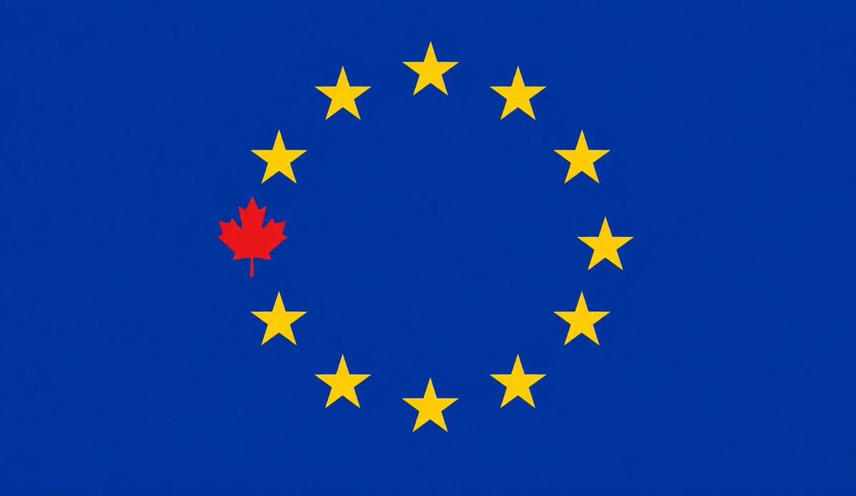 HokiFuqi's tweet photo. 🇨🇦🇪🇺 如果特朗普能看到这张图，一定会气得跳脚了😂

加拿大一片枫叶，悄悄挤进了欧盟的星星圈。

最近加拿大和欧洲越走越近，贸易、投资、安全、能源……能合作的地方越来越多。

美国是加拿大搬不走的邻居，
欧洲也可以成为加拿大越来越重要的伙伴。

做邻居是地理决定的，
跟谁做生意、跟谁合作，是加拿大自己的选择。

加拿大不需要跟美国翻脸，
也没必要把所有鸡蛋都放在一个篮子里。

🇨🇦🤝🇪🇺
多一个朋友，多一条路。
多一个市场，多一份选择。

至于特朗普看到这片“混进欧洲星星圈的枫叶”会是什么表情——大家自己脑补吧。😂

#加拿大 #Canada #欧盟 #EuropeanUnion #CanadaEU #加拿大欧洲 #美加关系 #CanadaUS #国际贸易 #GlobalTrade #CanadianEconomy