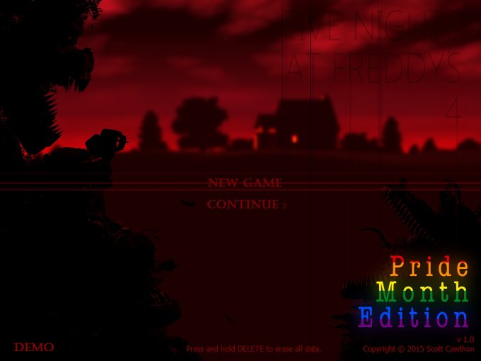 CrumpledSuit02's tweet photo. Did you know at some point in time scott made a pride month edition for fnaf 4, these are the only avaible screenshots of it https://t.co/Rk5kOsEb7Z