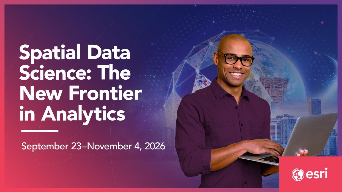 EsriYPN's tweet photo. Ready to level up your analytics skills? 🌎📊
Join Esri’s FREE MOOC, Spatial Data Science: The New Frontier in Analytics, and discover how spatial thinking unlocks deeper insights.
🔗 Register today: https://t.co/a8uhOXxixu #SpatialDataScience #GIS #DataScience https://t.co/yGhiSokZE5