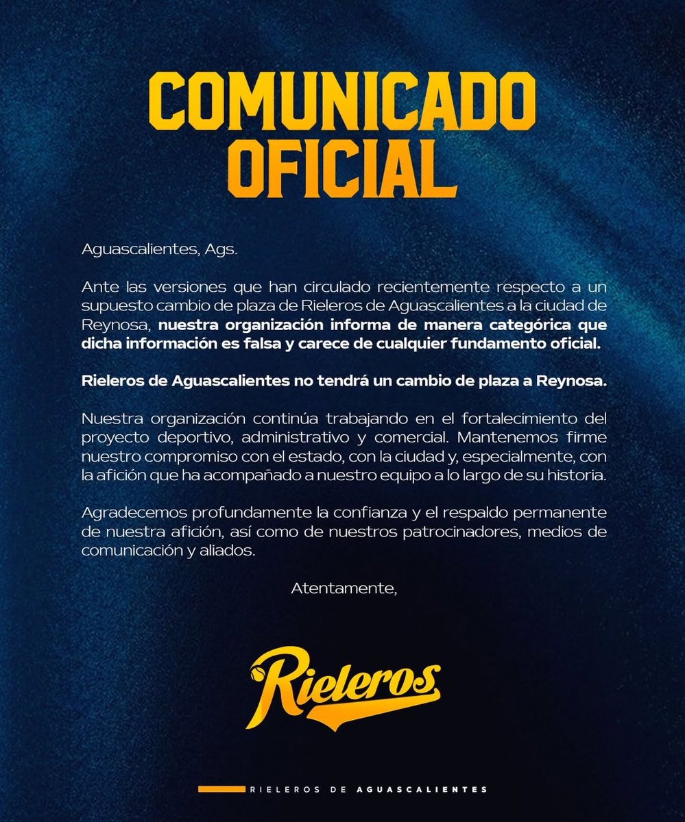 infoags's tweet photo. ¡Es un rumor falso! Rieleros no se va a Reynosa. Se queda en Aguascalientes. ¿Ya te quedas más tranquilo? #infoags https://t.co/Mkf7CqNTZV
