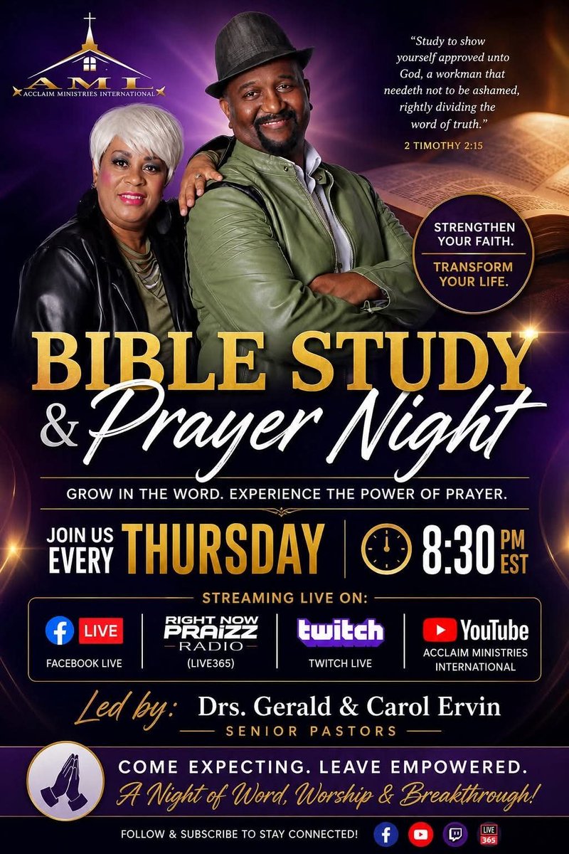 rightnowpraizz's tweet photo. Tune in this evening for Acclaim Ministries International Bible Study &amp; Prayer at 8:30pmEST/7:30pmCST on Facebook Live &amp; Right Now Praizz Radio LIVE365 at this link: https://t.co/BgNMYr8o8q    @hi https://t.co/rTQiqGaRBM