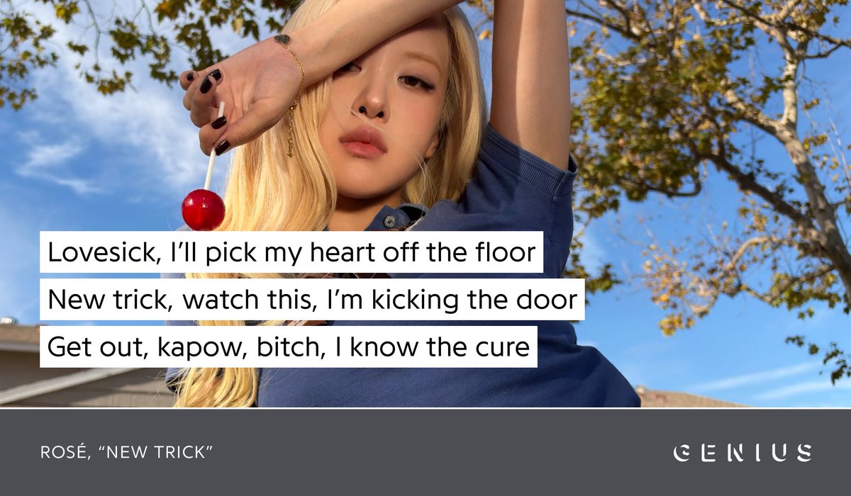 Genius_kor's tweet photo. Watch this! #ROSÉ is kicking off her new era with a brand new single titled “new trick”! Check out the lyrics to the song on Genius now!

#ROSÉ_newtrick #newtrickbyrosé @numberoneHQ 

🔗https://t.co/oOaprM3jE7 https://t.co/tmS9hNHWuv
