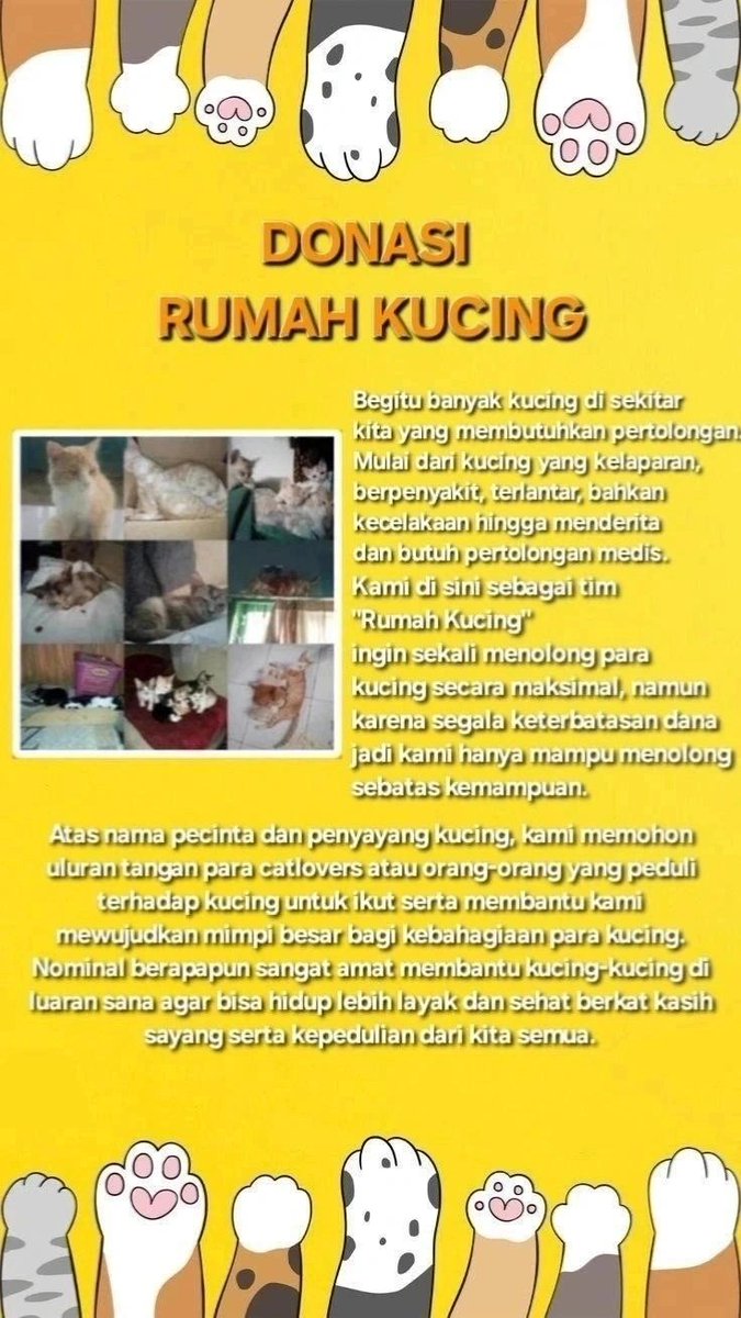 aeinjeon17's tweet photo. [HELP RT]
DONASI JUMAT BERKAH

Bismillah kami open donasi makanan, obat2an, vaksin, steril &amp; biaya sewa kontrakan 20+ kucing.

Donasi barang bisa dm ig @rumahkucingbaba 
Donasi berupa uang scan qris di sini. Berapapun nominalnya, sangat berarti utk mereka🐱 Jazakallah khair🙏 https://t.co/FgPXCeHHka