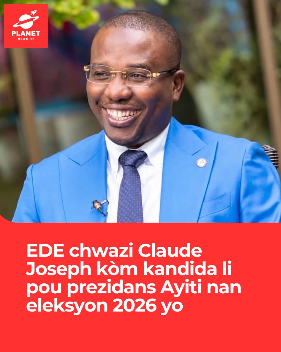 ht_planet's tweet photo. Pati politik Les Engagés pour le Développement (EDE) chwazi ansyen Premye Minis ak ansyen Chanselye Claude Joseph kòm kandida li pou prezidans Repiblik la. Desizyon an te pran 17 septanm 2026 pandan yon reyinyon Biwo Politik Nasyonal pati a, kote Claude Joseph te chwazi kòm kandida inik EDE a. 

Dapre pati a, chwa sa baze sou eksperyans li nan Leta, parcours politik ak enstitisyonèl li, rezilyans li ak atachman li pou peyi a. EDE dwe kounye a konplete formalite ki nesesè devan CEP la pou kandidati a antre ofisyèlman nan pwosesis elektoral la. 

#ClaudeJoseph #EDE #EleksyonAyisyen #planetnewsht