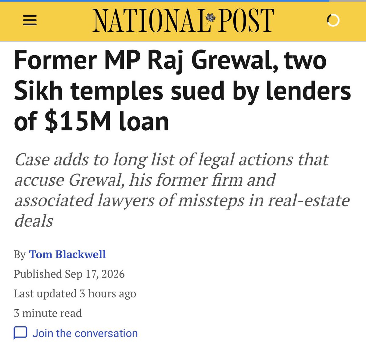 KanwarSierah's tweet photo. 🪯 𝗦𝗶𝗸𝗵𝘀 𝗶𝗻 𝗖𝗮𝗻𝗮𝗱𝗮 𝗻𝗲𝗲𝗱 𝘁𝗼 𝗿𝗲𝗮𝗱 𝘁𝗵𝗶𝘀 👇

These are serious allegations. 

𝗕𝗿𝗮𝗺𝗽𝘁𝗼𝗻 𝗚𝘂𝗿𝘂𝗱𝘄𝗮𝗿𝗮 𝗱𝗲𝗳𝗮𝘂𝗹𝘁𝗶𝗻𝗴 𝗼𝗻 𝗹𝗼𝗮𝗻𝘀.

But bigger question that our community needs to ask: 𝗪𝗵𝗲𝗿𝗲 𝗶𝘀 𝘁𝗵𝗶𝘀 $𝟭𝟱 𝗺𝗶𝗹𝗹𝗶𝗼𝗻 𝗮𝗺𝗼𝘂𝗻𝘁 𝗴𝗼𝗻𝗲?

Enough is Enough. 

National Post https://t.co/bkdR2lMQZ9 via @nationalpost