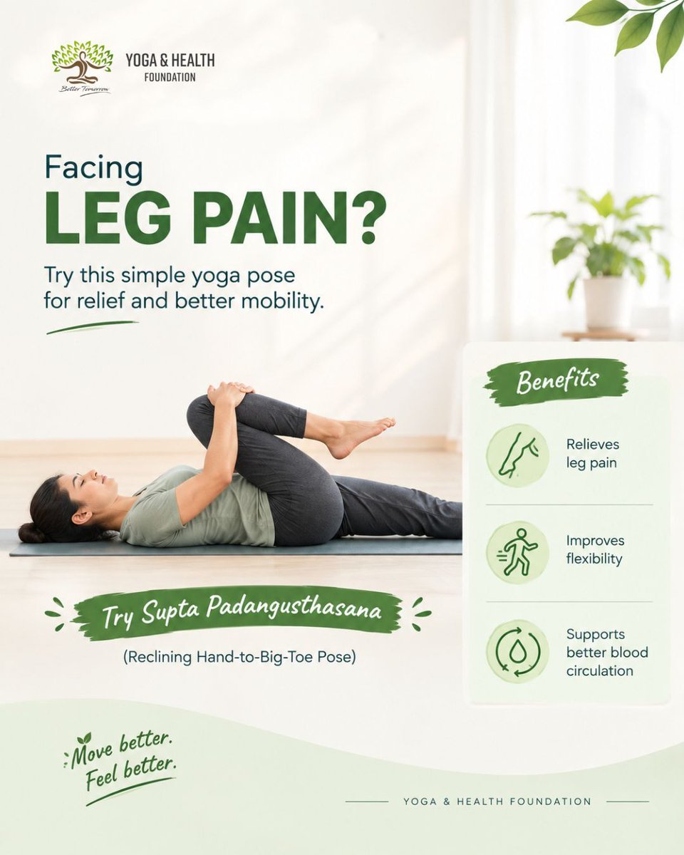 yogahealthfndn's tweet photo. Experiencing leg or foot pain? 🦵🌿
Gentle yoga can help improve flexibility, mobility, and overall comfort. 🧘♂️
Make a little time for movement every day.
#YogaForHealth #YogaAndHealthFoundation #Wellness #HealthyLiving #BetterTomorrow https://t.co/shA2X4Qb9O
