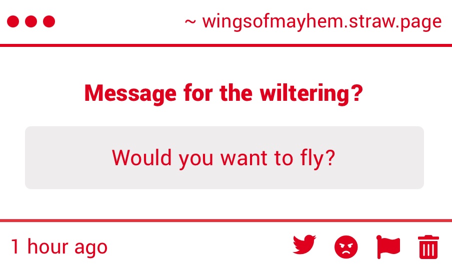 WiltingWingz's tweet photo. I can’t say I haven’t thought about wanting to fly before, it would be useful but my wings are far beyond repair and I don’t think they are even capable of supporting my weight even if they were healed somehow https://t.co/7wxrIbneFZ