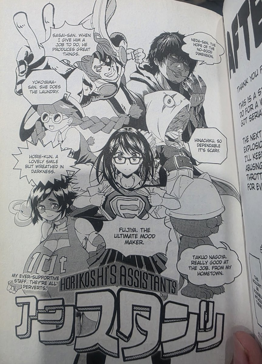 VinylHasIceTea's tweet photo. @Mangaic2 Its from a panel in the first vol. And it's just him thanking his assistants and the assistants' oc heroes. https://t.co/wKzn9gkPiQ