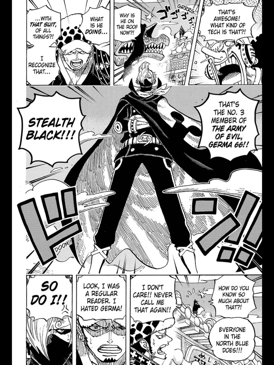 Animencyclo's tweet photo. @lptrech Rather, this is Sanji actively fighting the aura of Germa, saying he's throwing away pride for power in the moment but that he's not Stealth Black, he's Soba Mask

I think that's relevant https://t.co/esKhsyqGjH