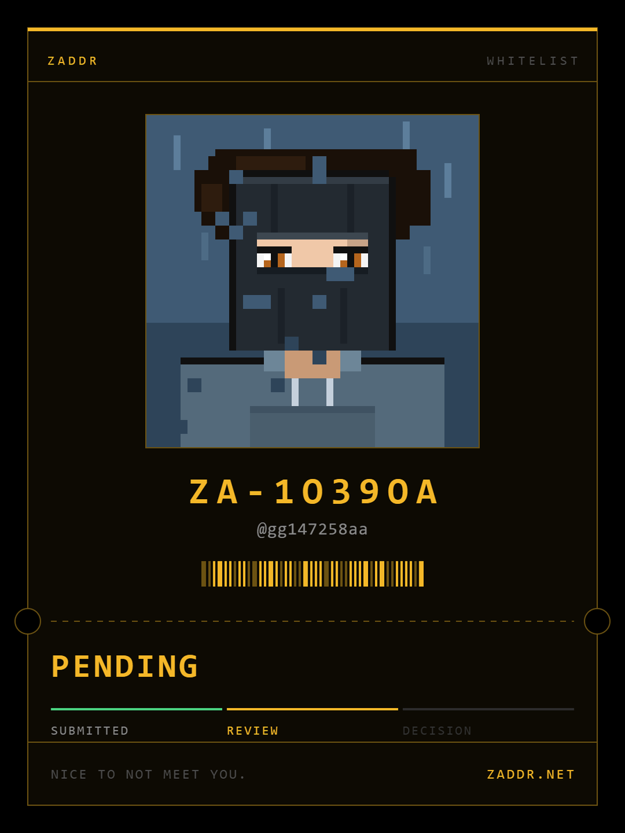 gg147258aa's tweet photo. Applied for the ZADDR whitelist. Ticket ZA-1O39OA. 2,800 shielded faces on Zcash. @zaddrnet https://t.co/GDzixHIzc0 https://t.co/lhiOYgp5vp