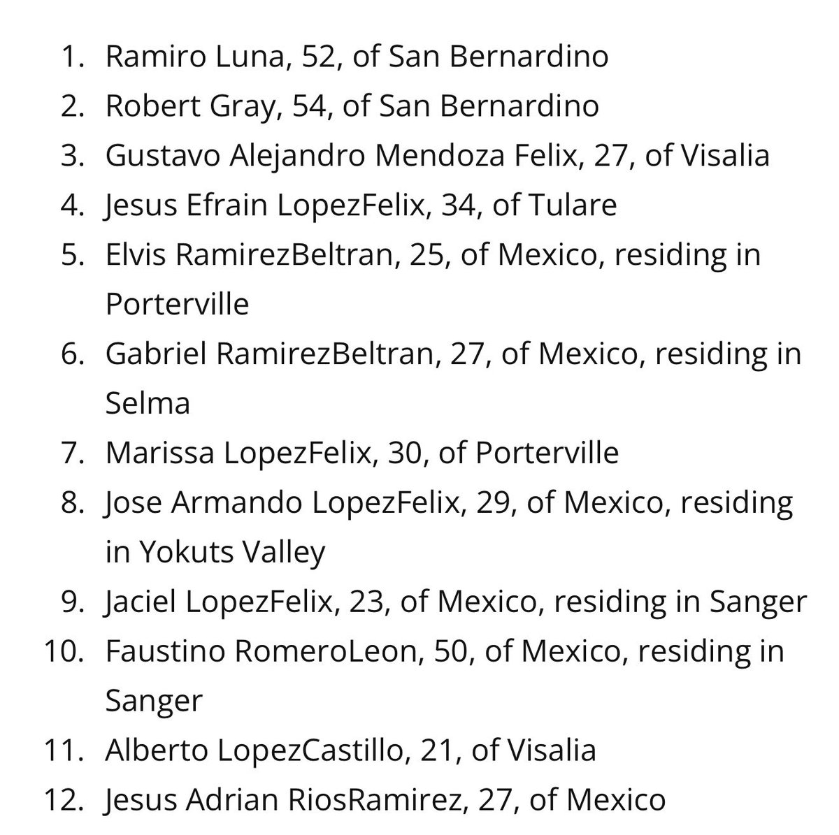 Cartel_Cal's tweet photo. Here are the names of 12 the arrestees. See a pattern here? Six of the 12 are from Mexico so I assume they are illegal aliens @DHSgov can you let us know the immigration status of those arrested? @RobBonta https://t.co/5HcgTxGg2K