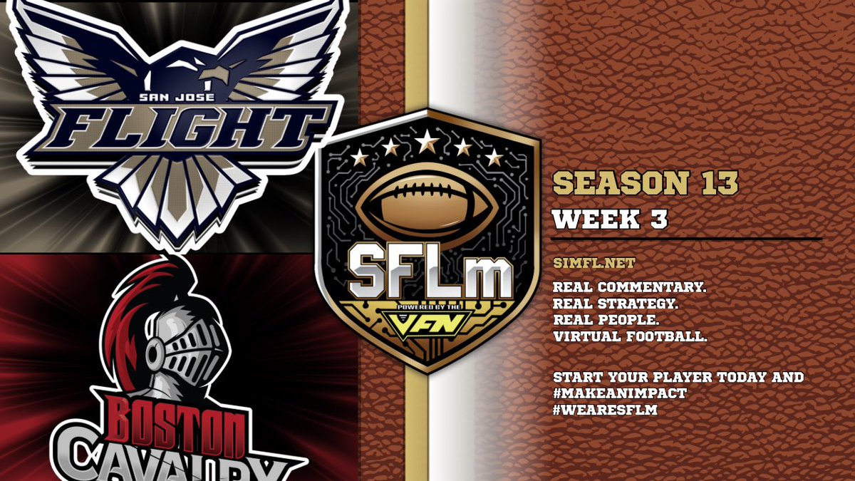 SimulationFLm's tweet photo. Week 3 we are here!  

@BostonCavalry host @sanjose_flight in the Battle of Unbeaten teams! Tune in! 

📺 https://t.co/cyYYGxxMJ0
JOIN ➡️ https://t.co/XDVs3IiHBA
#MakeAnImpact #SFLm https://t.co/PFwqW1iysf