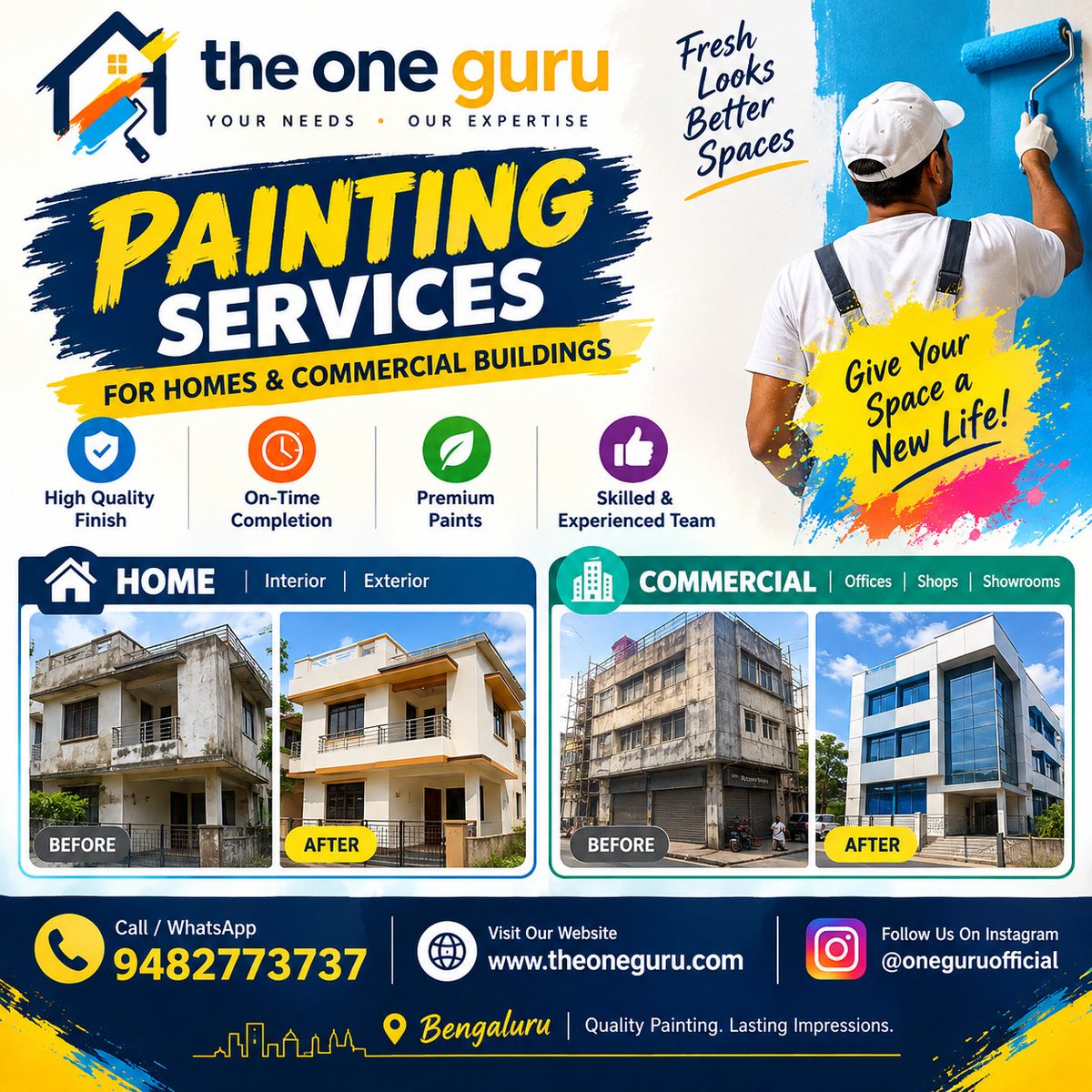 oneguruofficial's tweet photo. 🎨 Fresh colours. Fresh spaces. Better impressions!

Professional painting services for homes &amp; commercial buildings 🏠🏢
📞 9482773737 | 🌐 https://t.co/F6taNuJYWV
📲 @oneguruofficial

#PaintingServices #Bengaluru #HomePainting #CommercialPainting #TheOneGuru https://t.co/qvlg0JZUJm