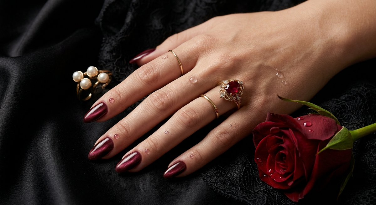 savrellacreator's tweet photo. Burgundy, pearls and a touch of gold. ✦
Some details speak for themselves.
 Elegance in Every Touch.

#BurgundyNails #LuxuryAesthetic https://t.co/NJerumCLJG