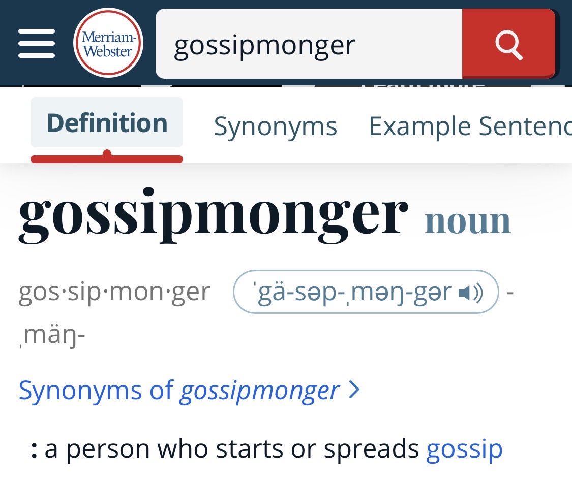 LeftSentThis's tweet photo. Gossipmongering: 

The deliberate spreading, exaggeration, or exploitation of rumors and private information, often to provoke scandal, damage reputations, or attract attention. https://t.co/MQ0ccrGUN7