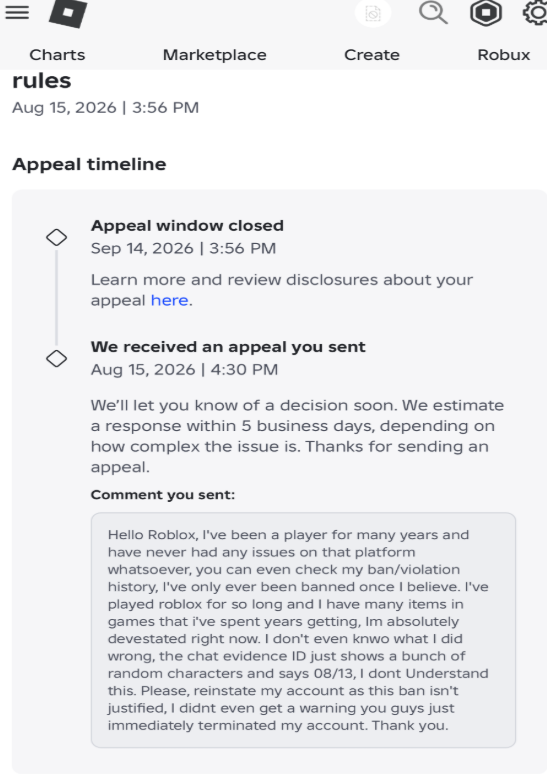 sentrygone's tweet photo. 🚨 WARNING IF YOU PLAY ROBLOX READ BELOW 🚨 
Roblox is having a MASSIVE false positive AI ban wave which is affecting tens of thousands of Roblox players worldwide. Be extremely careful with what you say, even what you think is allowed could get flagged, for example, I've seen the word "dollhouse" get hundreds of people banned for "terrorism/extremism" 
I personally have lost $25,000+ worth of robux, limiteds, and other items from my accounts collectively. I was banned for harmful content/behavior and given 3 chat evidence IDs that tell me nothing about why I was banned. Upon emailing their support for more information, I learned it was allegedly voice chat related and child endangerment. What's contradictory though here is that Roblox displayed three chat evidence IDs for my ban, but then claimed that it was actually voice chat activity in the following email? This is how I know something is wrong. 

Now it's been 32 days since I've been banned, not yet have I received a response to my initial in app appeal, or a human response which I've asked for numerous times in support tickets. The appeal window is now "closed" and I'm left stranded, and so are tens of thousands of others who share the same fate as me yet aren't on X posting about it. 

My username is S3NTRYGUN, please help @Roblox I do not want to miss the 20th Anniversary event items, and so don't many others
@Roblox @RobloxCreators @Roblox_RTC #roblox #robloxban #robloxbanwave @KreekCraft