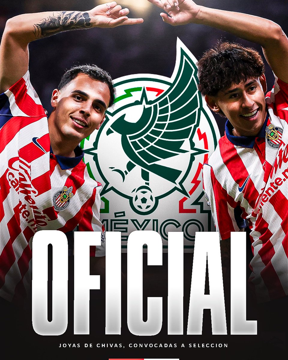 Jovenesfutmx's tweet photo. 🇲🇽👏 ¡COMPLETAMENTE OFICIAL!

Hugo Camberos y Santi Sandoval reciben su PRIMER LLAMADO A LA SELECCIÓN MAYOR. 👏

Rafa Márquez comienza con el pie derecho y apuesta por las nuevas joyas de Chivas. 🐐

¡MERECIDO, MUCHACHOS! 🥹 https://t.co/ZrdmbkdMes