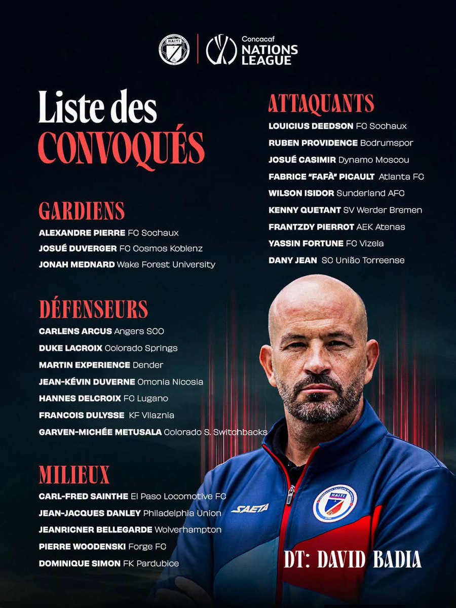 infosexpatht509's tweet photo. Les joueurs haïtiens convoqués par David Badia pour la Ligue des Nations ⚽🇭🇹
#Alasoooo https://t.co/SkmiPPfBqv