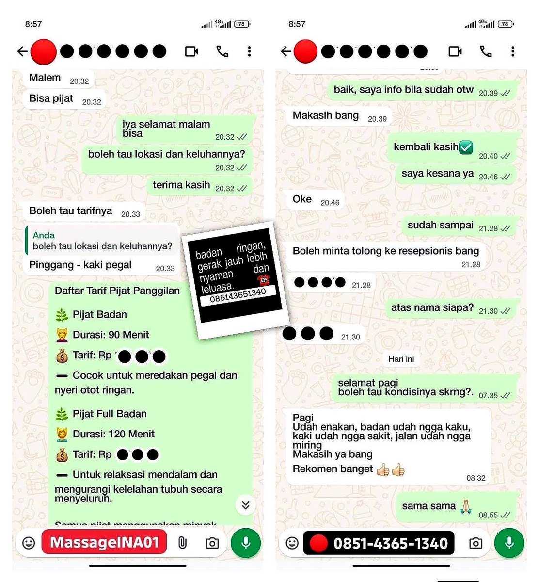 Hellomassage01's tweet photo. relaksasi dan pijat pemulihan otot tersedia secara panggil disini. efektif, amanah dan profesional. area bekasi s/d cikarang…………

info: https://t.co/vCoLcnKvZF
#pijatbekasi
#pijatcikarang https://t.co/9SJqo9oN8v