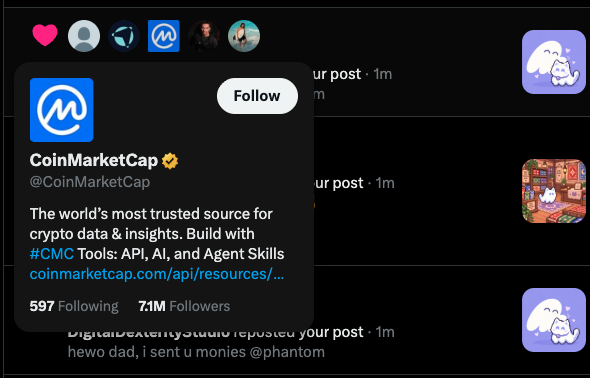 pcatpaid's tweet photo. hewo @CoinMarketCap https://t.co/g2EcFsu9B4