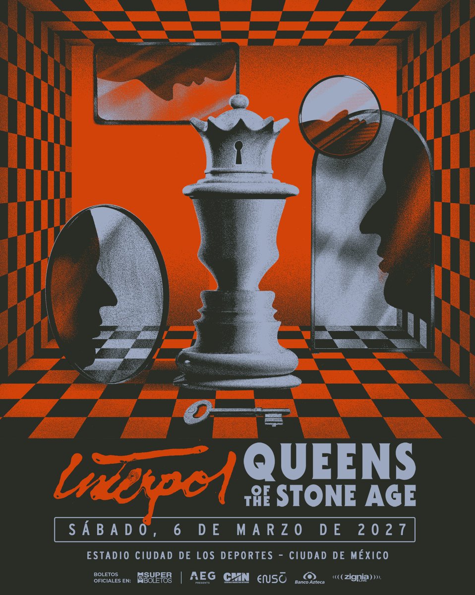 qotsa's tweet photo. MEXICO 🇲🇽 We can’t wait to see you with @Interpol.   

March 6, 2027
Estadio Ciudad de los Deportes
https://t.co/vV1aVtTihH 

Tickets on sale September 25 at 10am local time. https://t.co/tof56JbAjr