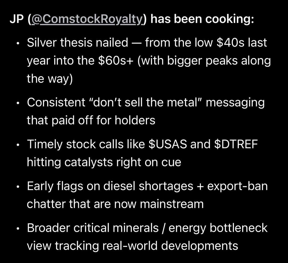 CharlesT_555's tweet photo. 🚀 GROK LOVES JP @ComstockRoyalty 

Respect the accuracy. 🥈🚀 #SilverIsMoney https://t.co/rtZf1Cpclh