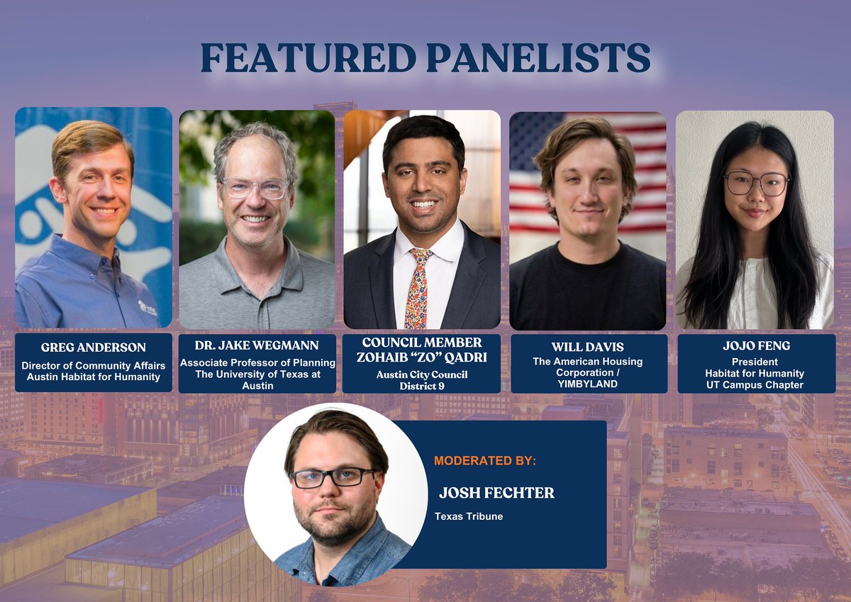 TXReasSolutions's tweet photo. Housing affordability shapes Austin’s future.

Join @TXReasSolutions and @AustinHabitat for a practical conversation with local leaders, advocates and students—including @zoforaustin—moderated by @TexasTribune's Josh Fechter.

30 Sept | 12:30–1:45 PM CT
UT Austin | RSVP in first reply

#AustinHousing #AffordableHousing #ATX