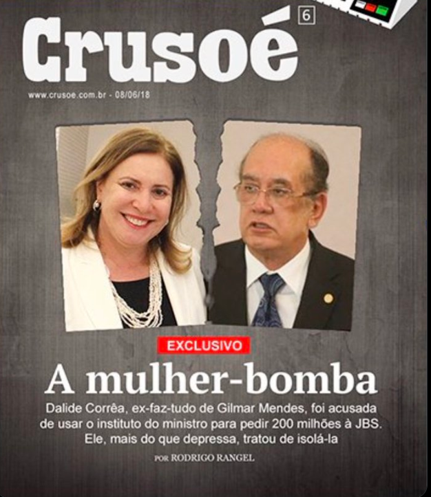 Claudiotuck2017's tweet photo. A CAPA DE 2018 QUE VOLTOU A CHAMAR ATENÇÃO

A Crusoé revelou que uma investigação da PF apurou indícios envolvendo Dalide Corrêa, então ligada ao IDP de Gilmar Mendes, e uma suposta oferta de R$ 200 milhões relacionada à JBS. Dalide negou ter pedido esse dinheiro e afirmou que a história havia sido inventada. O episódio foi publicado em junho de 2018. Crusoé

Oito anos depois, a pergunta continua válida: afinal, até onde essa história foi esclarecida?