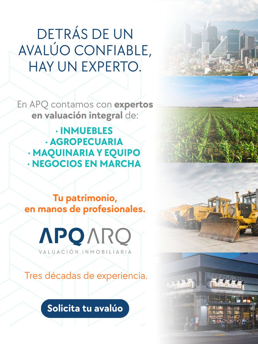 ApqArquitectos's tweet photo. En APQ contamos con expertos en valuación de inmuebles, activos agropecuarios, maquinaria, equipo y negocios en marcha.

Tres décadas de experiencia respaldando decisiones con información confiable.

📩 Solicita tu avalúo con APQ.
#APQ #Avalúos #ValuaciónProfesional https://t.co/rWAbXJnWmm