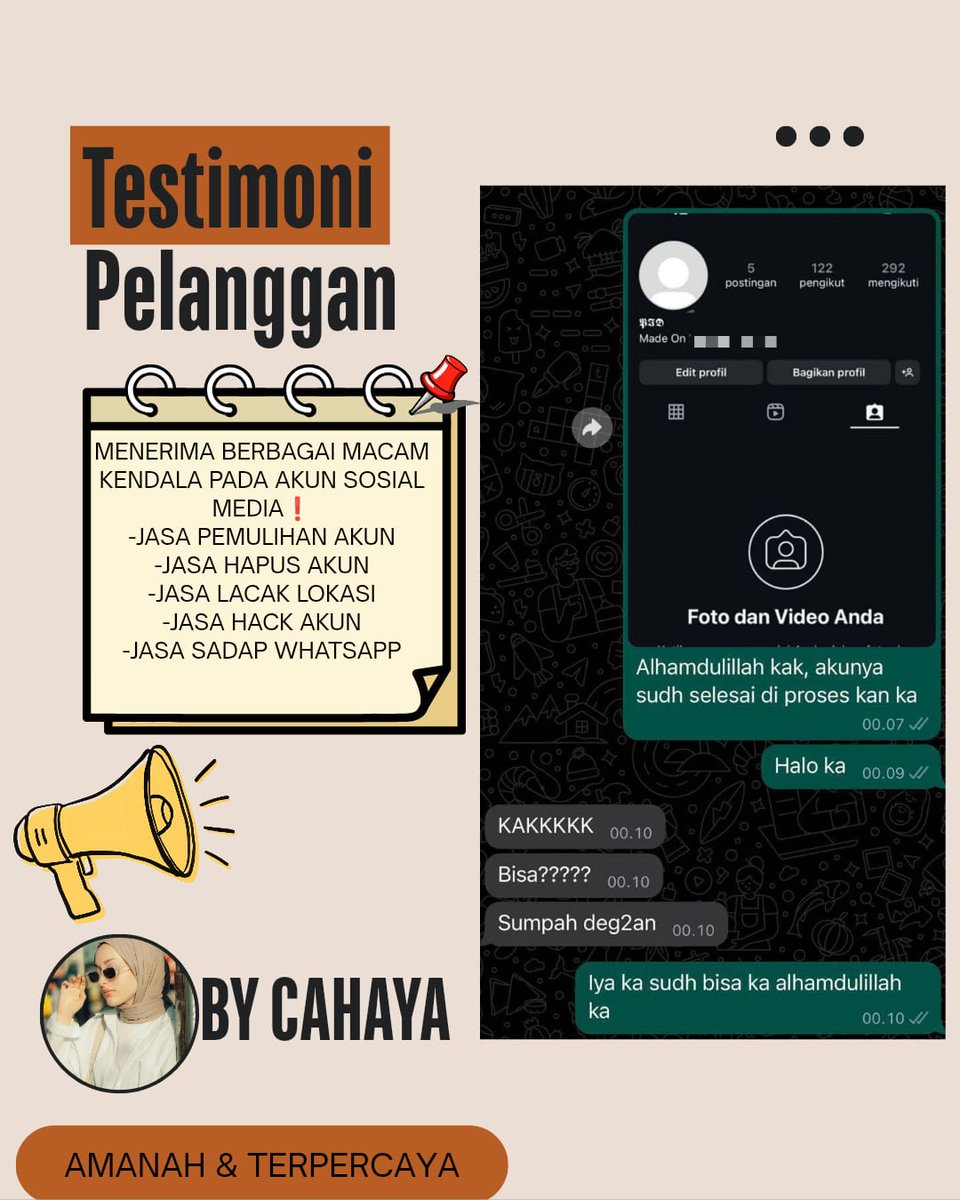 ronnie_franchi's tweet photo. JASA PEMULIHAN AKUN/DELETE AKUN, BERGARANSI RESMI GUYSS

KENDALA : 
💻PULIHKAN CHT WA LAMA
💻JASA SADAP WA/IG
💻LUPA PASWORD &amp; LUPA DATA2
💻JASA HAPUS AKUN ALL SOSMED
💻JASA PULIHKAN AKUN ALL GAME
GOGGLE ,GMAIL,INSTAGRAM,TWITER, FB,TIKTOK,DLL 

 WA di BIO☎️ https://t.co/xP32BoCRol