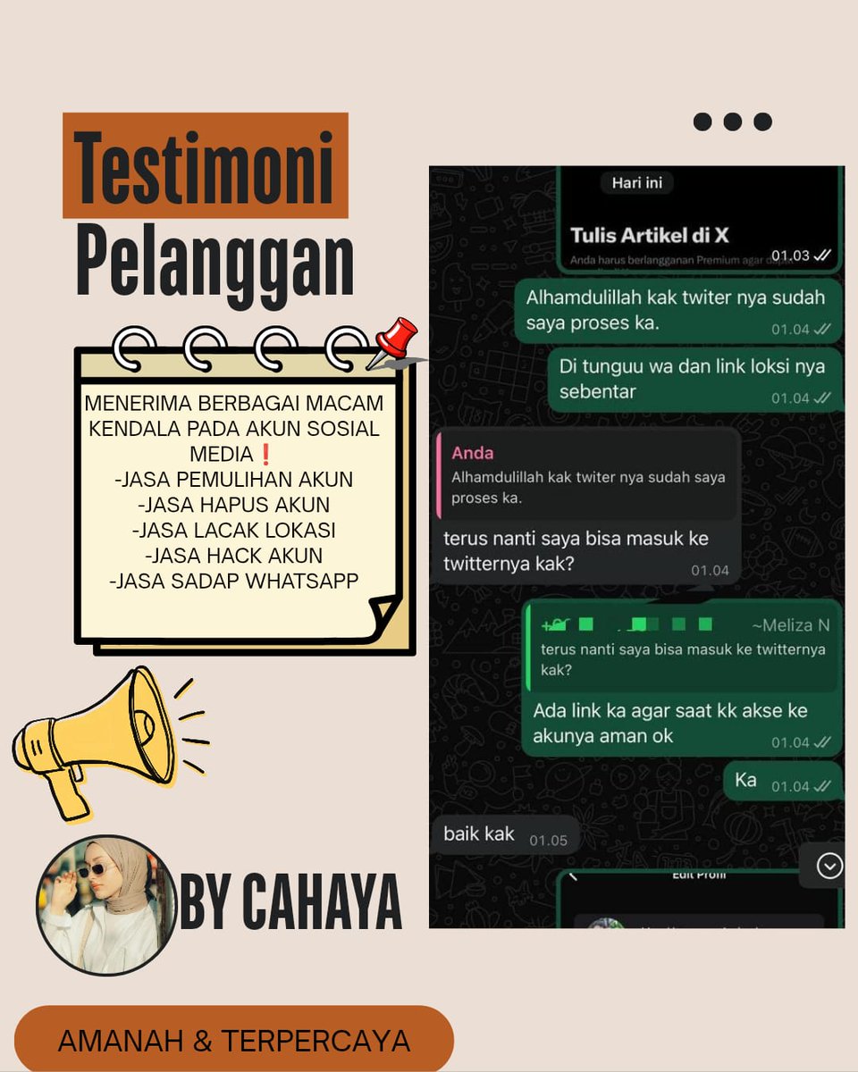 ronnie_franchi's tweet photo. JASA PEMULIHAN AKUN/DELETE AKUN, BERGARANSI RESMI GUYSS

KENDALA : 
💻PULIHKAN CHT WA LAMA
💻JASA SADAP WA/IG
💻LUPA PASWORD &amp; LUPA DATA2
💻JASA HAPUS AKUN ALL SOSMED
💻JASA PULIHKAN AKUN ALL GAME
GOGGLE ,GMAIL,INSTAGRAM,TWITER, FB,TIKTOK,DLL 

 WA di BIO☎️ https://t.co/xP32BoCRol