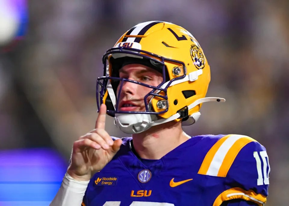 TheCFBCircuit's tweet photo. LSU quarterback Sam Leavitt has been upgraded to QUESTIONABLE for Saturday's matchup vs. Ole Miss, per the most recent injury report https://t.co/i57M6HFL2s