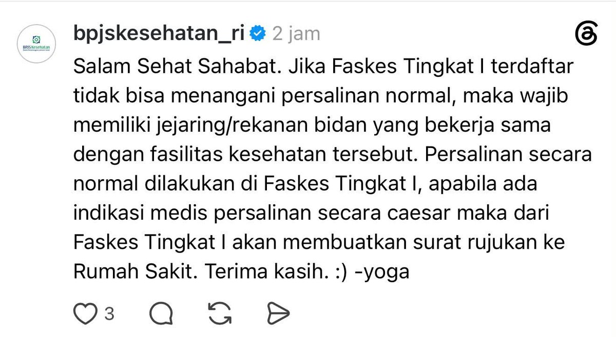 Sipitungscbd's tweet photo. Saya bilang juga APA? Mau pembukaan berapa pun, mau pecah ketuban sekalipun, tetap aja gak bakal dianggap indikasi kok.

Tuh adminnya bpjskesehatan_ri udah bilang, kalau lahiran NORMAL gak bisa di faskes 1, maka dicari klinik atau bidan rekanan.

Kecuali ada indikasi medis caesar, baru dikasih rujukan ke RS.

Udah lah, sekarang aku cuma pengen lahiran dengan TENANG, gak dioper sana-sini. Yaitu dengan cara bayar MANDIRI, siapin budget di luar BPJS.

Case closed 😇