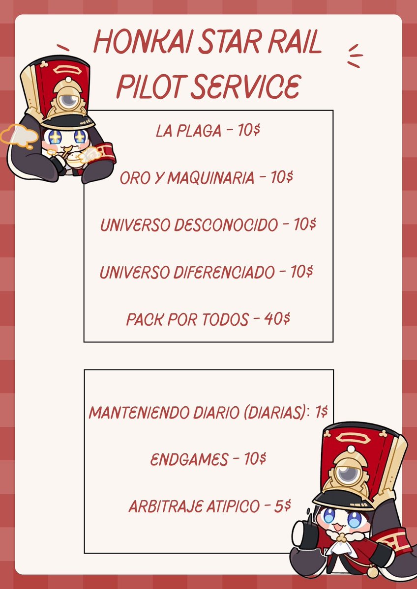 empanadadepussi's tweet photo. - Pilot service de star rail 

~ aqui los precios y toda la info : https://t.co/5mNXkPHSRU