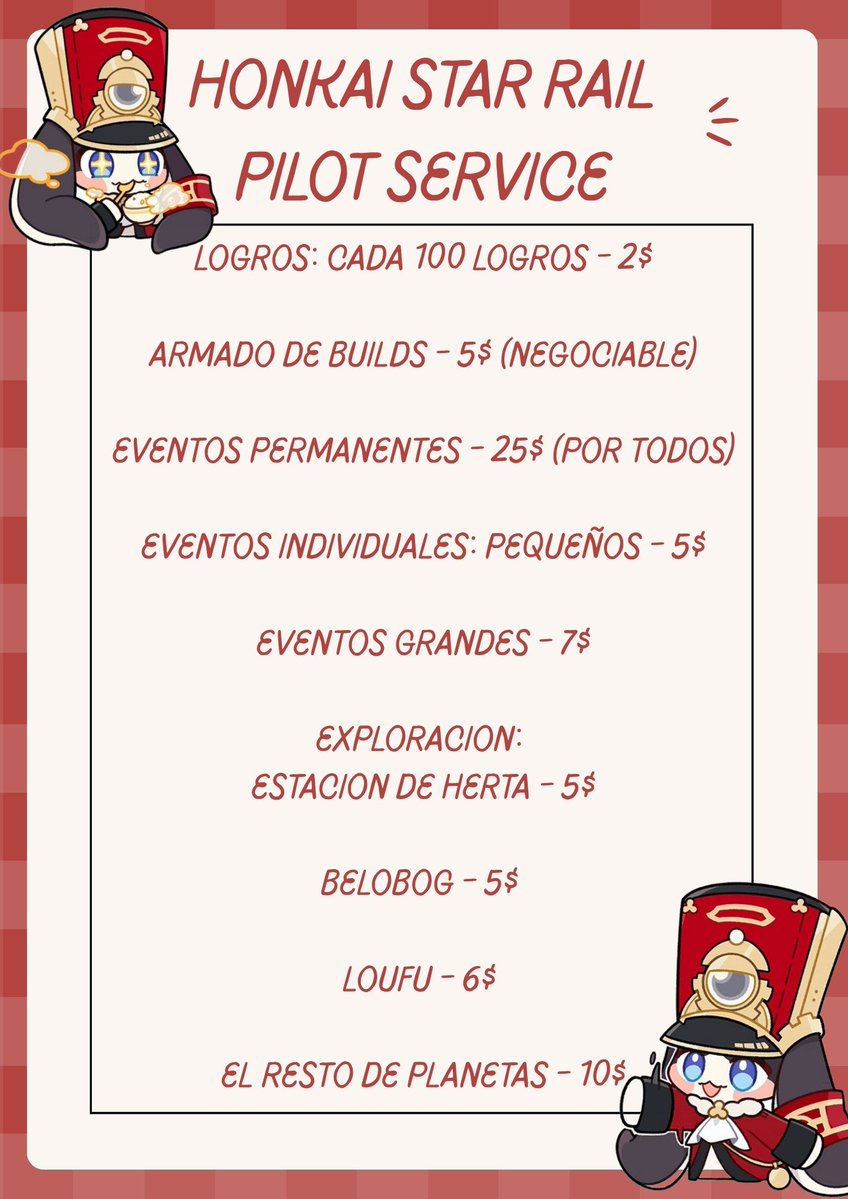 empanadadepussi's tweet photo. - Pilot service de star rail 

~ aqui los precios y toda la info : https://t.co/5mNXkPHSRU