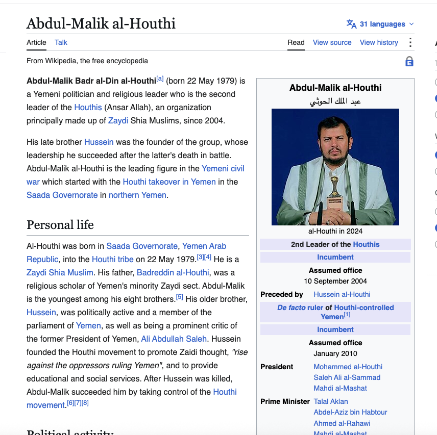 TruthStack's tweet photo. @Jvnior You seem to be incorrect, not sure who this guy you are showing is you didn't even say his name. The current official leader is Abdul-Malik al-Houthi this is his statement on that: https://t.co/07XbQuprw1 https://t.co/DQiyL7UJ0D