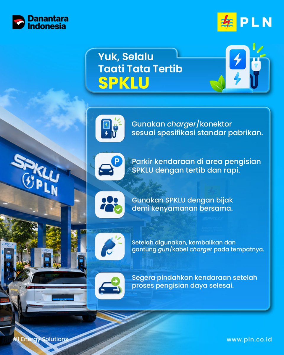 pln_jabar's tweet photo. Biar charging di SPKLU tetap nyaman dan tertib, pastikan mengikuti mekanisme antrean serta tata tertib yang berlaku.

Cek antrean secara real-time lewat fitur AntreEV di PLN Mobile, datang tepat saat giliranmu, dan segera pindahkan kendaraan setelah charging selesai. https://t.co/GLoOHWvz6P