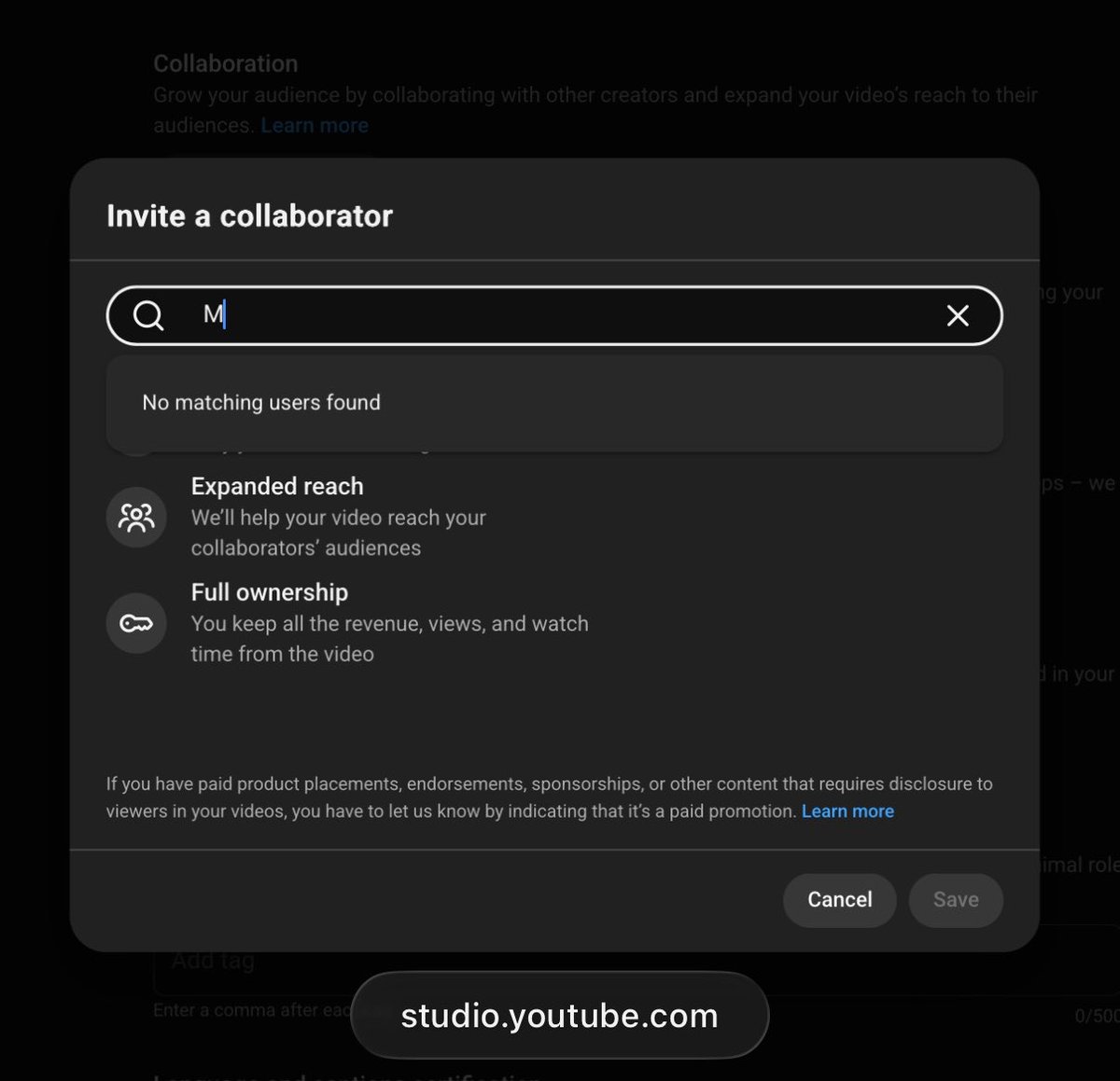 HatingCoach's tweet photo. @TeamYouTube no users are showing when I attempt to invite a collaborator https://t.co/fzBfLOrcdA