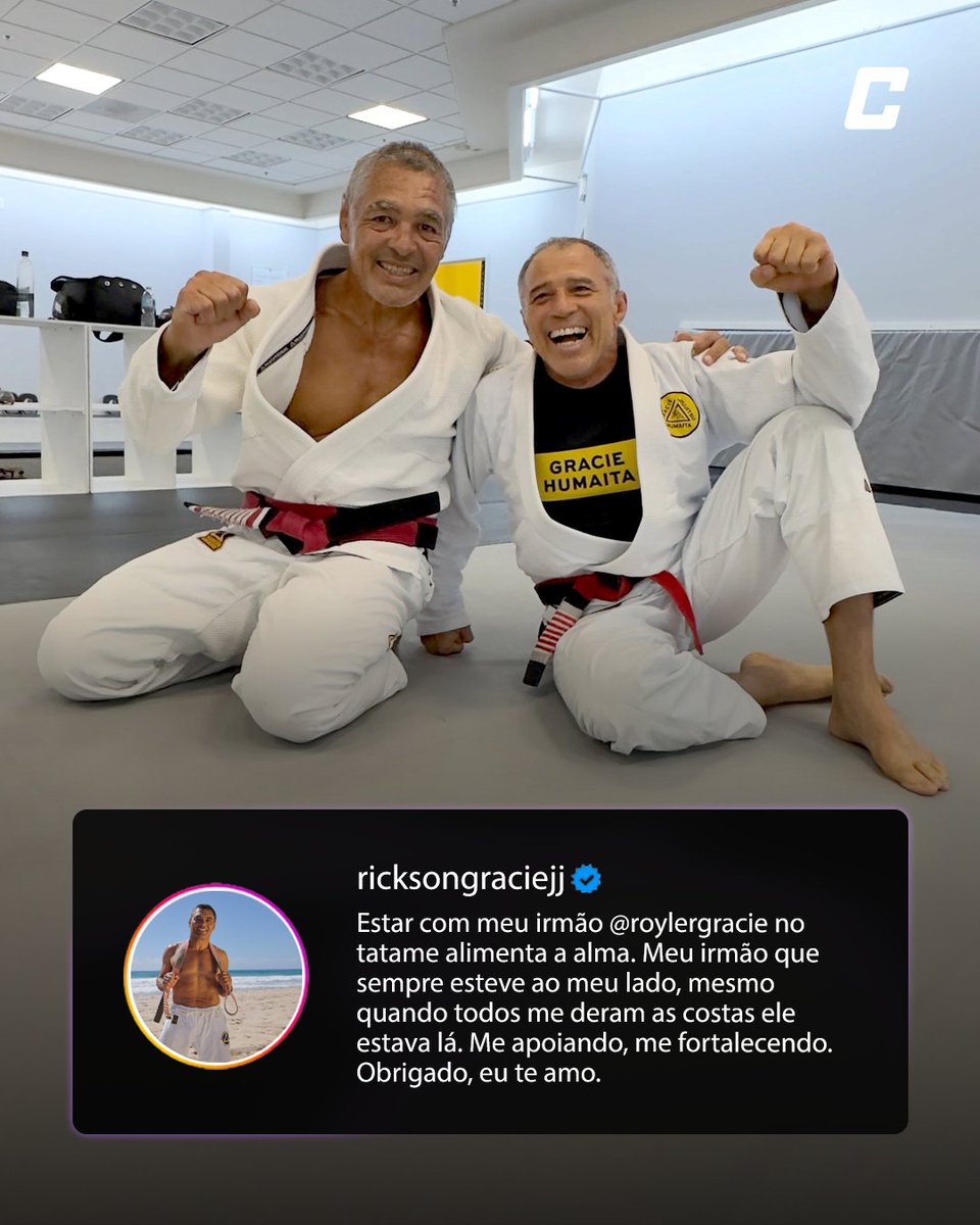 combate's tweet photo. LENDAS! 🥋❤️

Rickson Gracie e Royler Gracie se reencontraram para um treino, em um daqueles momentos que fazem qualquer fã de jiu-jítsu parar para admirar. Dois irmãos,  um legado que atravessa gerações dentro das artes marciais.

*Contém texto alternativo.

#JiuJitsuNoCombate https://t.co/iDhwpjTH9X
