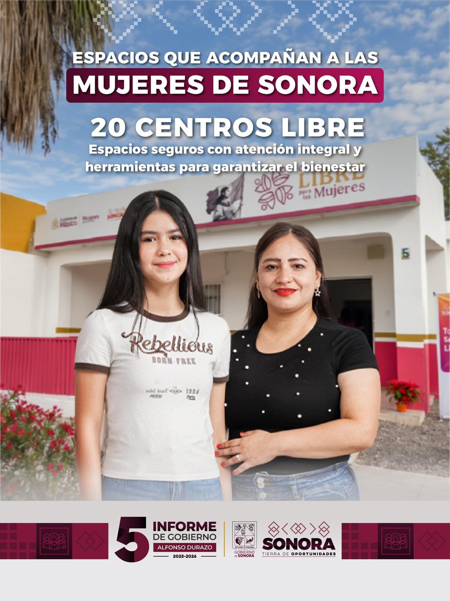 gobiernosonora's tweet photo. #QuintoInforme
Espacios que acompañan y acercan oportunidades. 💜

Con 20 Centros LIBRE en Sonora, acercamos acciones de bienestar y atención a las mujeres, creando espacios donde puedan encontrar acompañamiento y servicios.

Porque construir un Sonora con más oportunidades también es trabajar por el bienestar de sus mujeres.

#SonoraSeTransforma