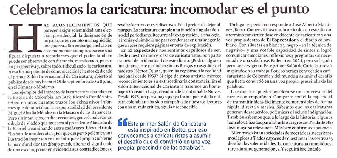 Tolaymaruja's tweet photo. El Espectador es el medio que más apoya la caricatura en Colombia…Muchas gracias. @elespectador https://t.co/xko7PWvhyD