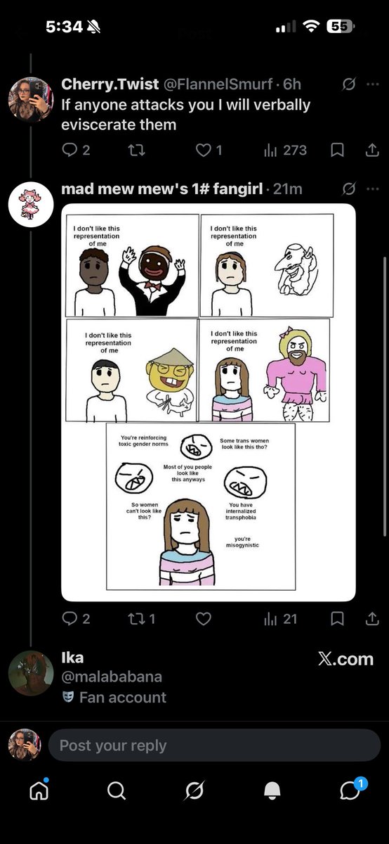 FlannelSmurf's tweet photo. Ok so it gets worse actually-
They blocked me (saw that coming) but they also are internally transphobic (actually this is less shocking that I thought):
As someone under the non-binary umbrella, I don’t owe ANYBODY androgyny. I will present how I please, suck my dick about it 🖕 https://t.co/mZyYfTmZug