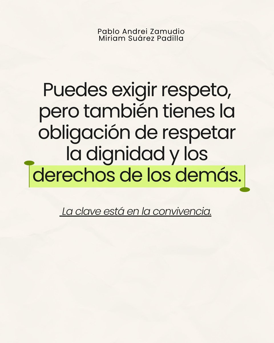 pabloandreiPAZ's tweet photo. Tus derechos importan, pero también los de las demás personas. ⚖️

La libertad, el respeto y la dignidad se ejercen en convivencia. Defender nuestros derechos también implica reconocer límites y respetar los derechos de quienes nos rodean.

Porque la justicia también está en encontrar ese equilibrio.
