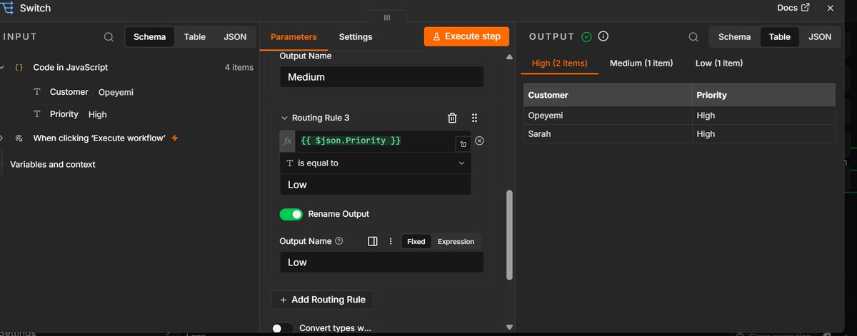 Chevy_12's tweet photo. Day 13 #100DaysOfAutomation
Not every item should take the same path.
Today I routed 4 payment records in n8n using an IF node.
Condition:
Payment
Status = Paid
Result:
True
-Opeyemi → Paid
-Daniel → Paid
False
-Grace → Unpaid
-Sarah → Unpaid https://t.co/i9TqvoGcwI