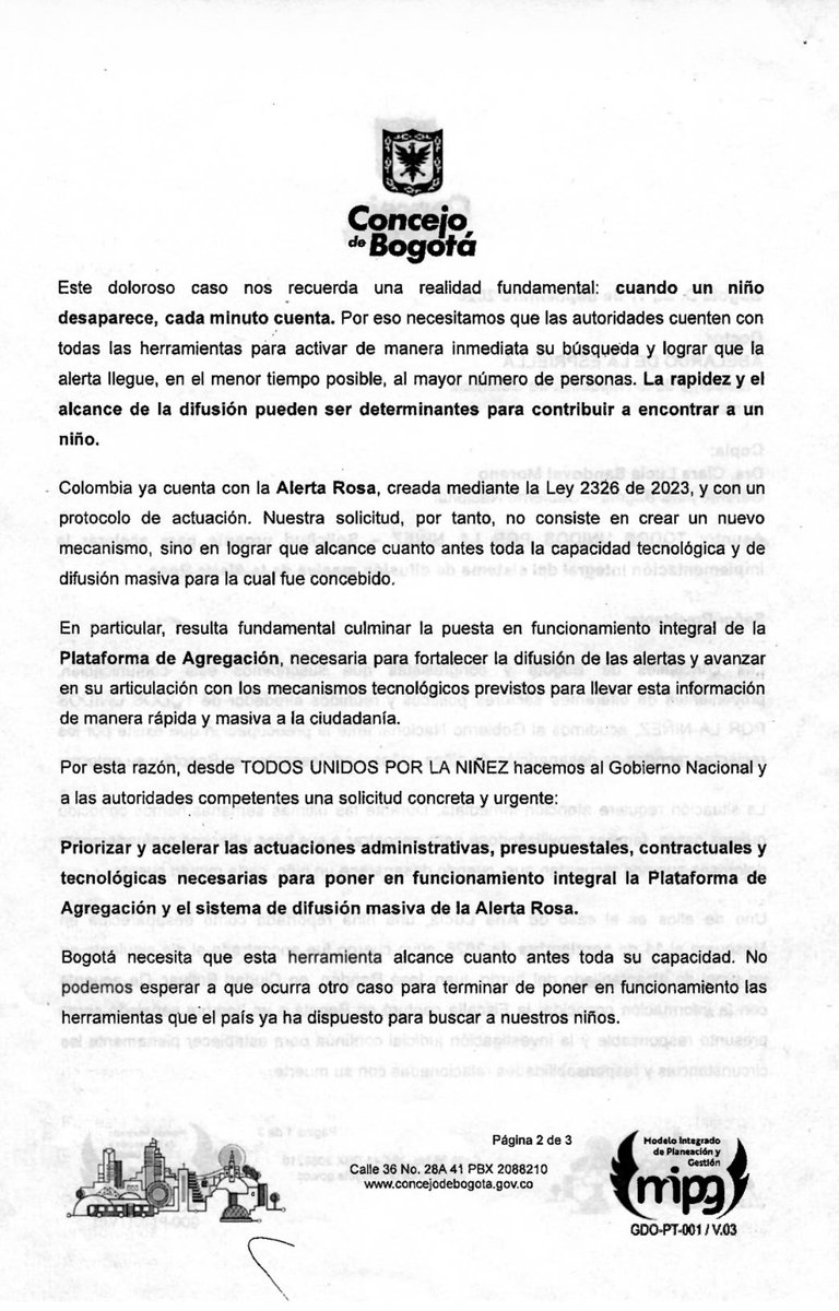 Fapuentess's tweet photo. Hoy desde la Bancada del @PartidoMIRA impulsamos una carta dirigida al presidente de la República @ABDELAESPRIELLA y a la gerente por Bogotá @clarasandoval firmada por varios concejales de distintos sectores políticos. La petición es concreta: acelerar la implementación integral del sistema de difusión masiva de la #AlertaRosa.