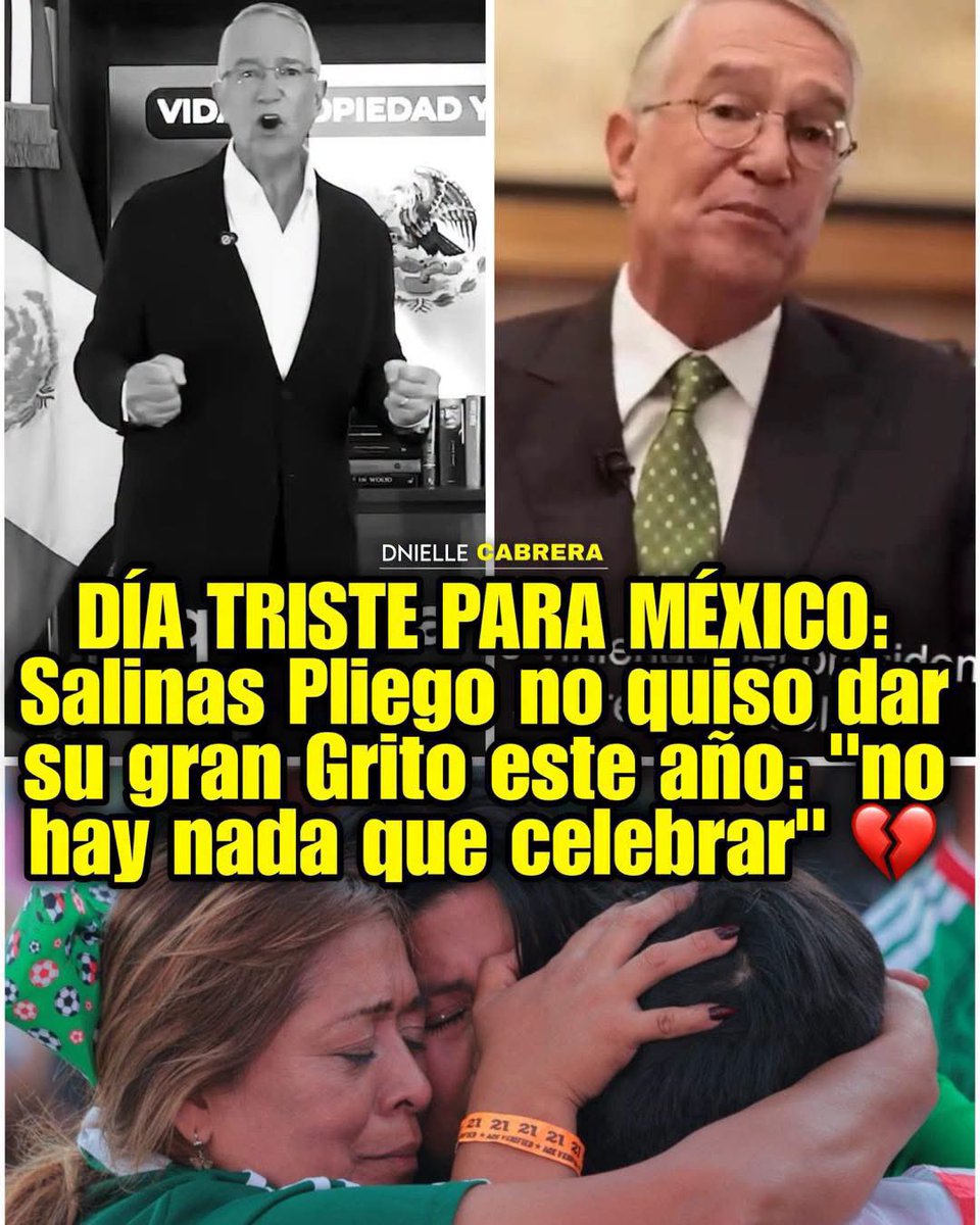 DnielleCabrera's tweet photo. 🚨 DÍA TRISTE PARA TODO MÉXICO 💔

Nuestro querido empresario que paga sus impuestos en abonos chiquitos, Ricardo Salinas Pliego, confirmó que este año no nos dio el gusto de escuchar su gran Grito de Independencia porque “no hay nada que celebrar”

México lo esperaba escuchar y ver con ansias 💔😢🥀

No se burlen 😞