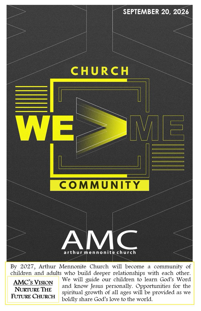 ArthurMennonite's tweet photo. THIS SUNDAY
"Wholeness In Community"
Ephesians 2:14-22
The Holy Spirit does not silo us into private spiritual experiences, the Holy Spirit creates a community. There is no "Them" there is only "Us."

This week's bulletin: https://t.co/AjOK6eqZK3 https://t.co/Rs0HpcAbHD