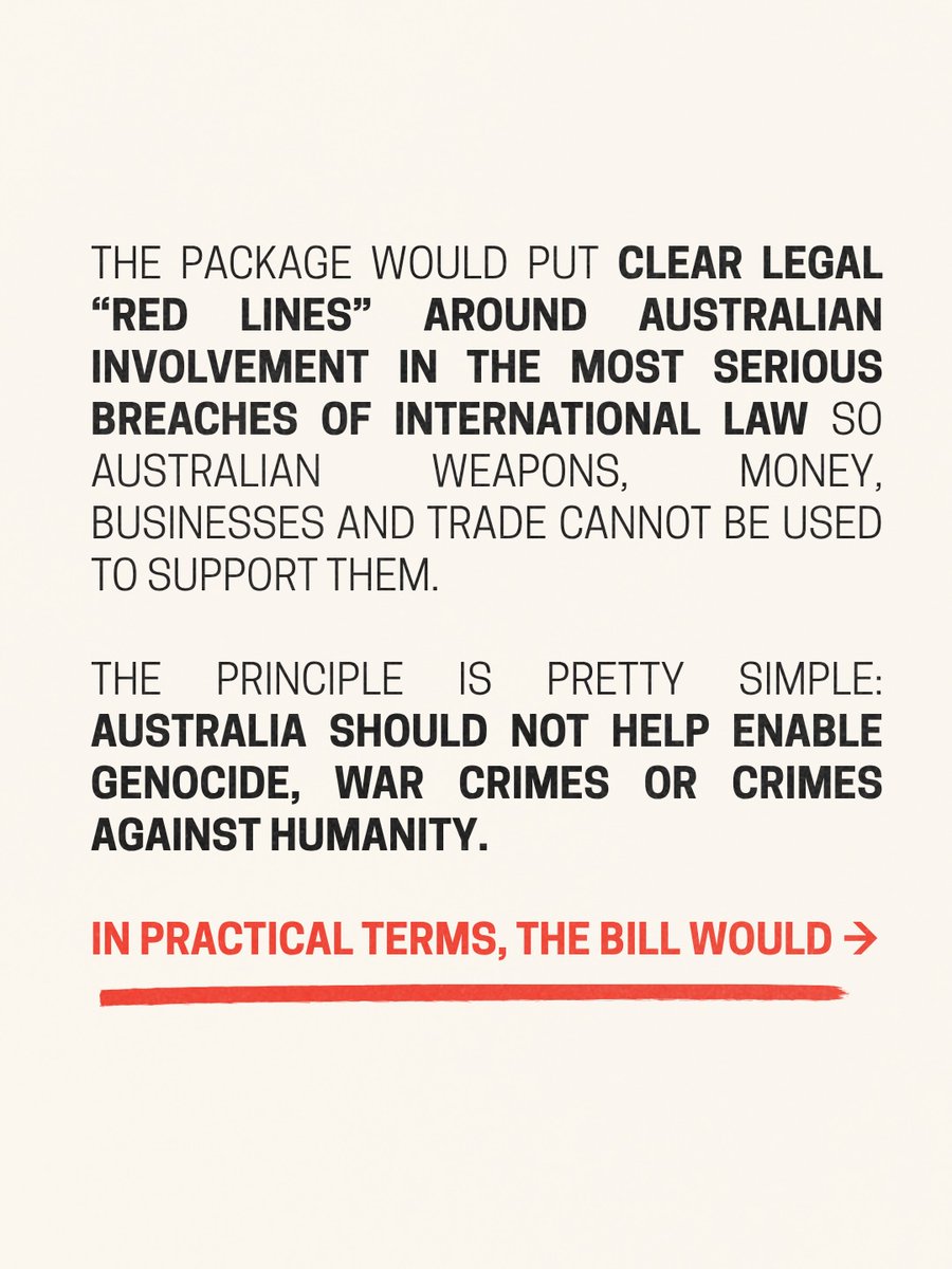 DaizyGedeon's tweet photo. #Australia’s new Red Lines Package aims to end #profit from #warcrimes, #banningweapons exports & #illegalsettlement trade. After 3 years of claims that "nothing can be done," this bill creates actual legal boundaries.
Source: @davidpocock
#RedLinesPackage #FreePalestine https://t.co/xBERssxoa8
