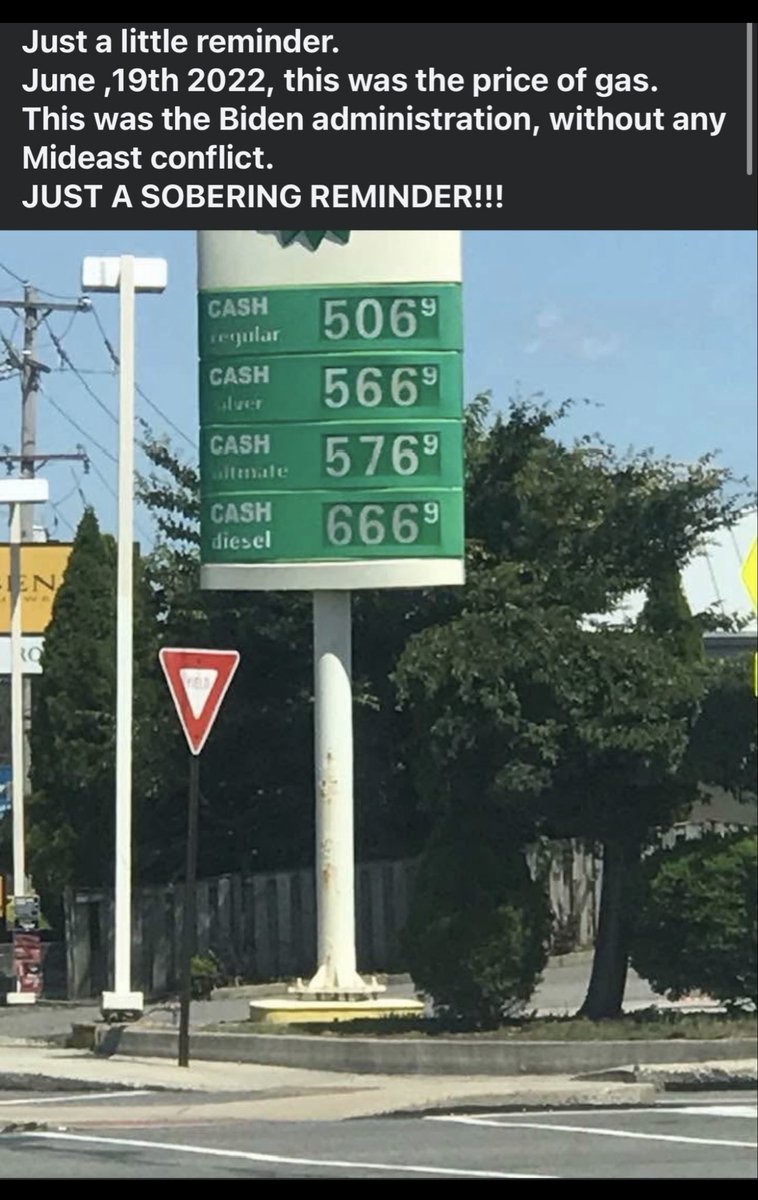 Gobig800's tweet photo. @themagaking I guess Trump still didn’t hit Biden levels imagine if Biden was this high plus the war with Iran do ppl really see difference diesel would be $12 or higher at this point so don’t give me shit Trump doing bad. https://t.co/xD9gZoJtsS